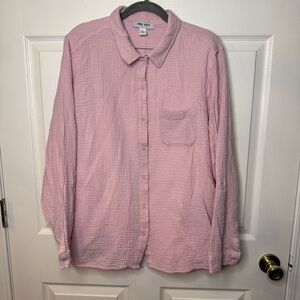 Nine West Pink Button Down Gauze Muslin Shirt 100% Cotton Size XXL GUC
